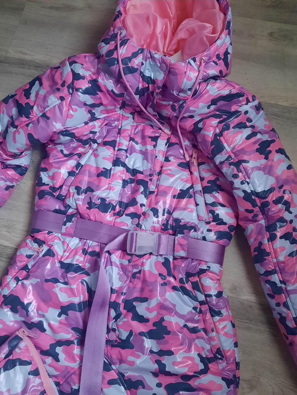 Sugar Thrillz Pink Camo Belted Puffer Snowsuit